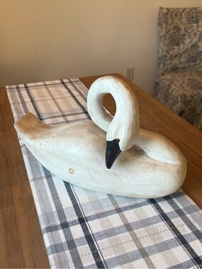 Large Hand Carved Wooden Swan Decoy Folk Art Sculpture